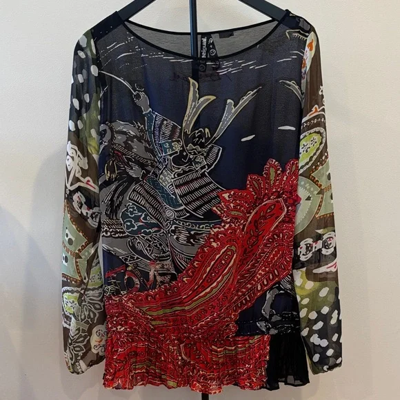 NWOT Desigual Sheer Mixed-Print Blouse - Picture 1 of 5